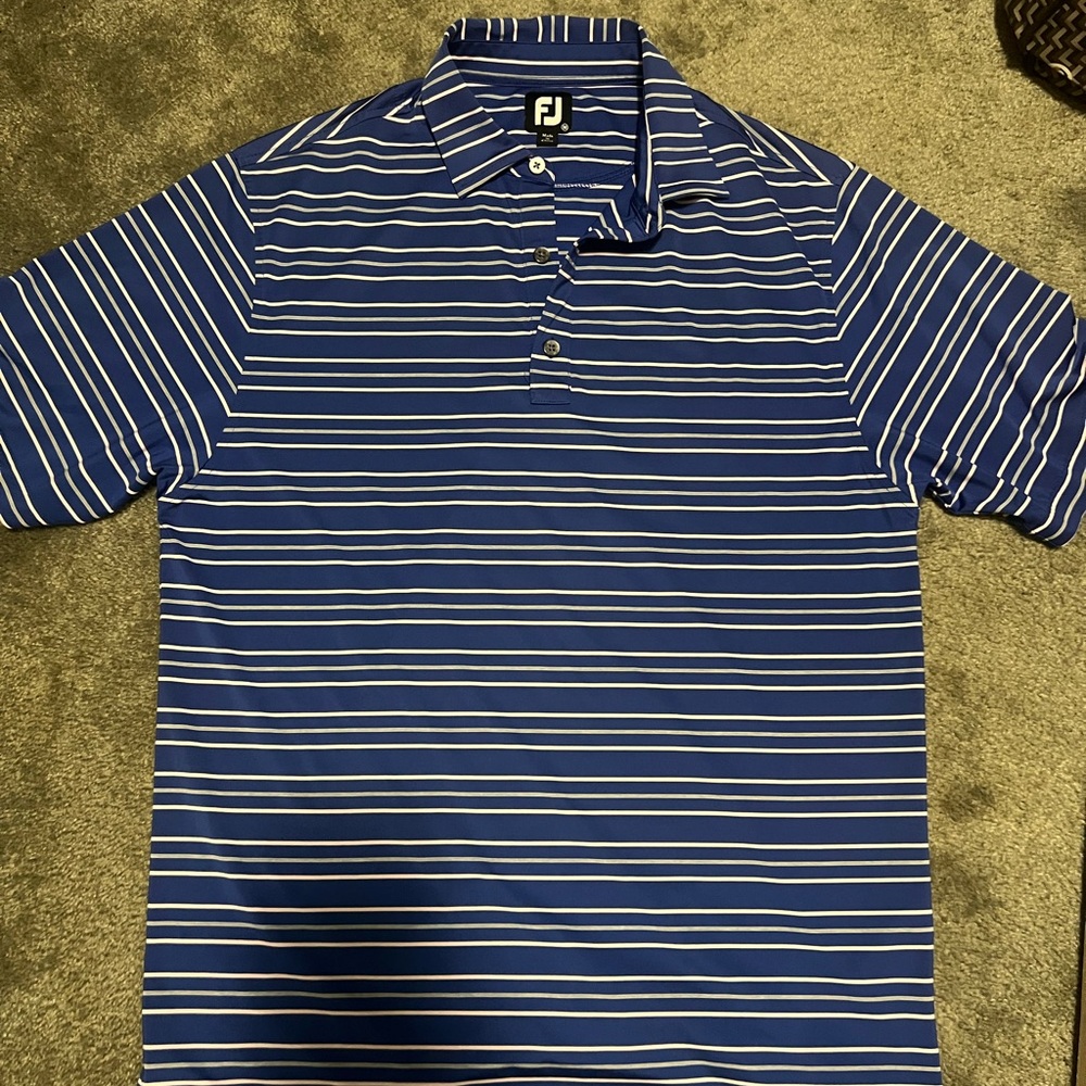 Men's Blue Striped Polo Shirt FootJoy Golf Size Medium